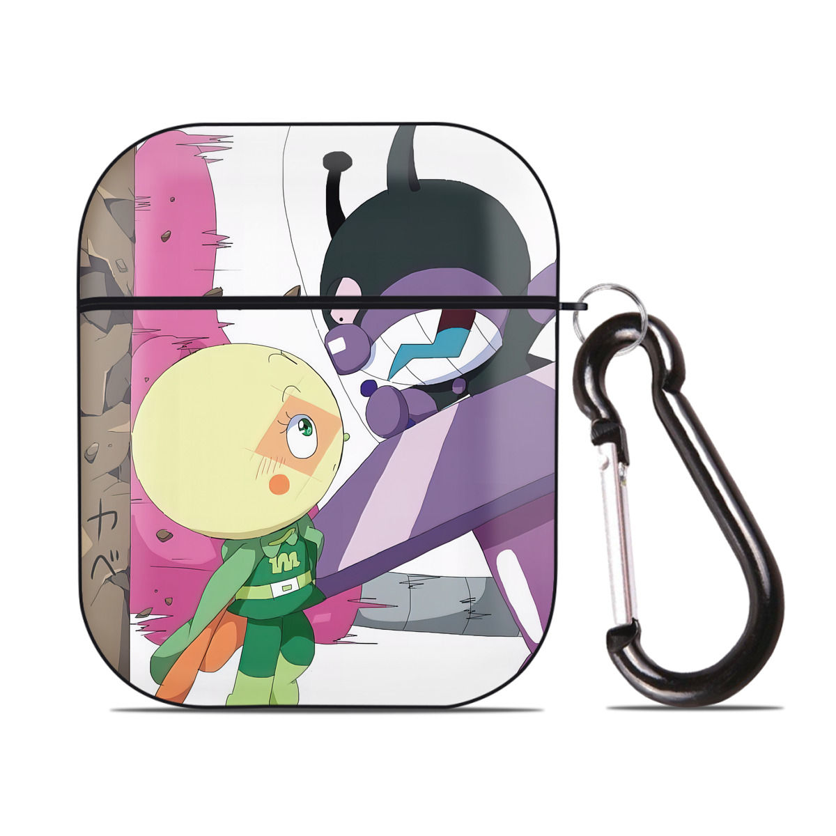 （画像用） アンパンマン Anpanman AirPods 第2世代保護ケース ハードシェル ブラック 耐衝撃・防指紋・カラビナ付き