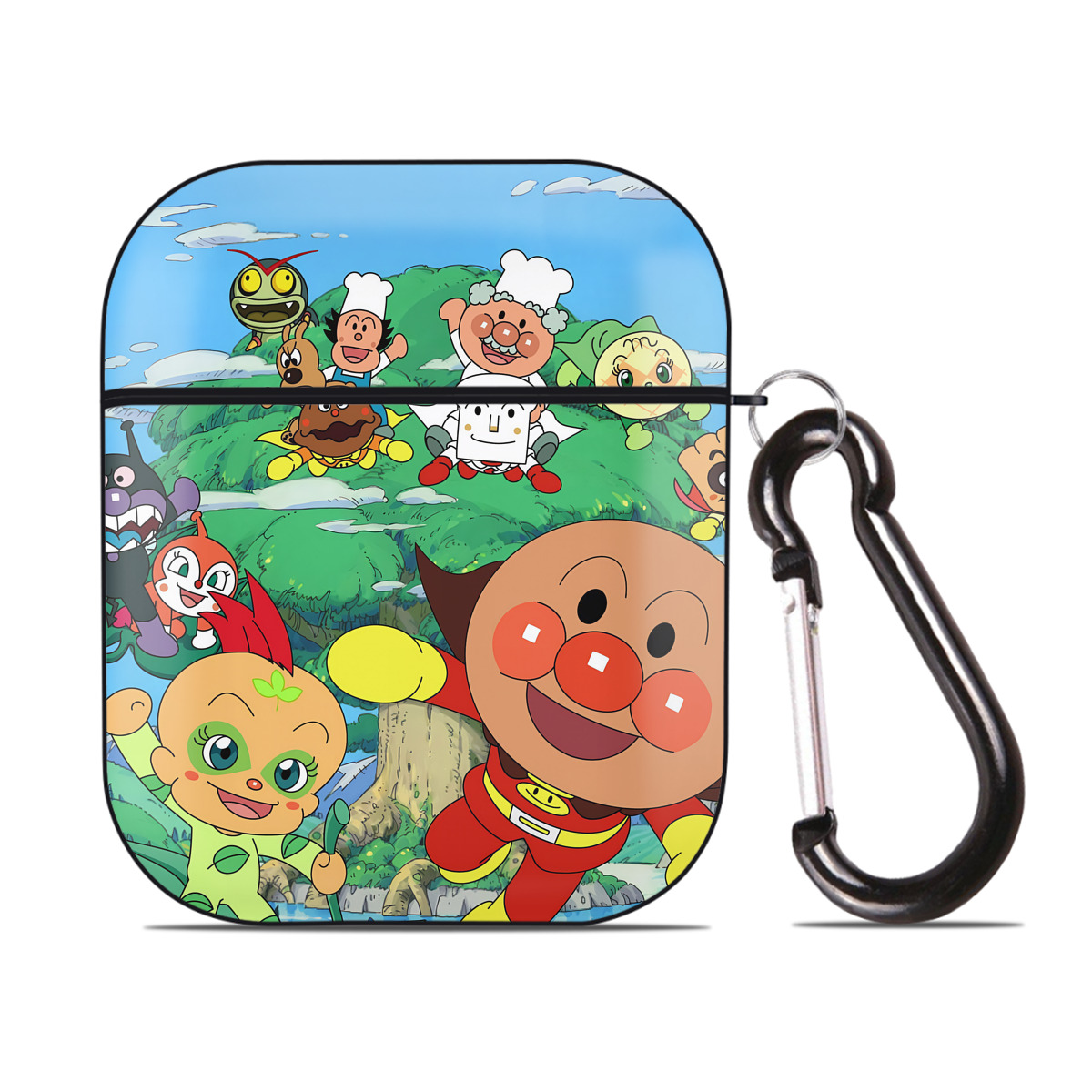 （画像用） アンパンマン Anpanman AirPods 第2世代保護ケース ハードシェル ブラック 耐衝撃・防指紋・カラビナ付き