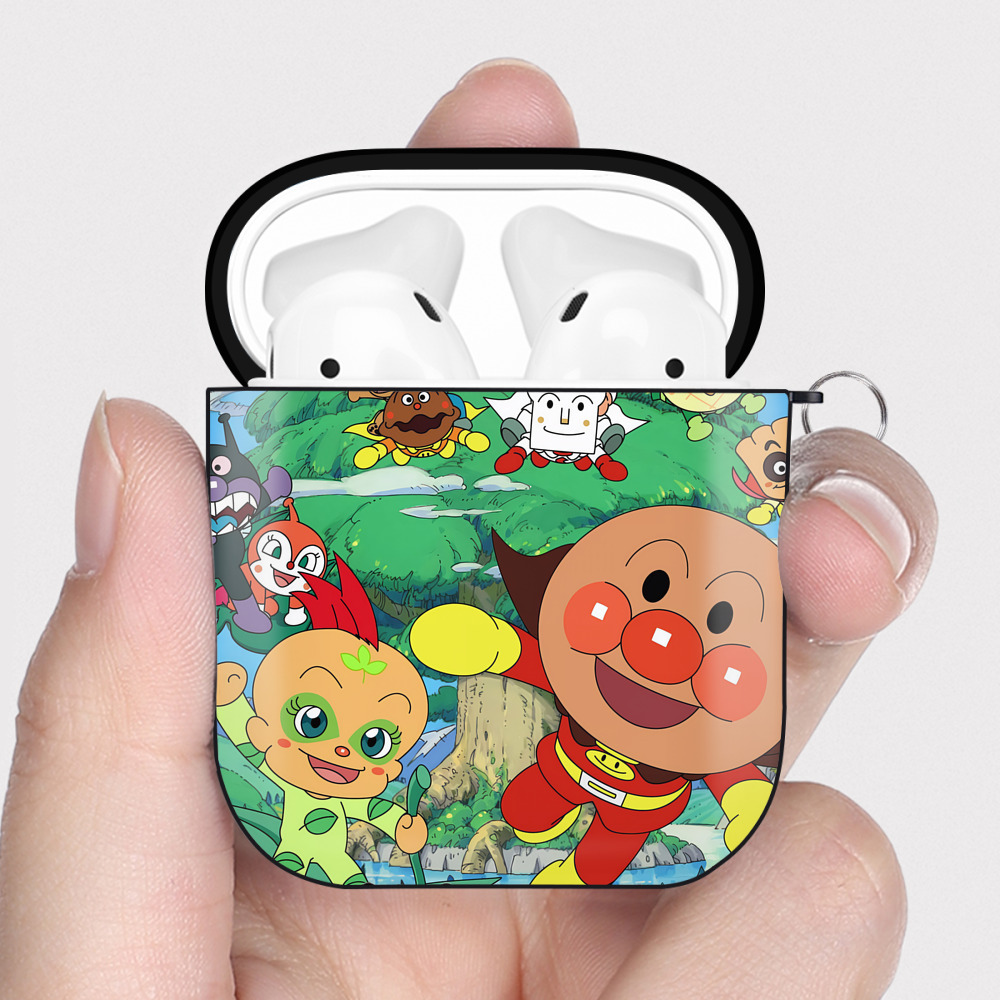 （画像用） アンパンマン Anpanman AirPods 第2世代保護ケース ハードシェル ブラック 耐衝撃・防指紋・カラビナ付き