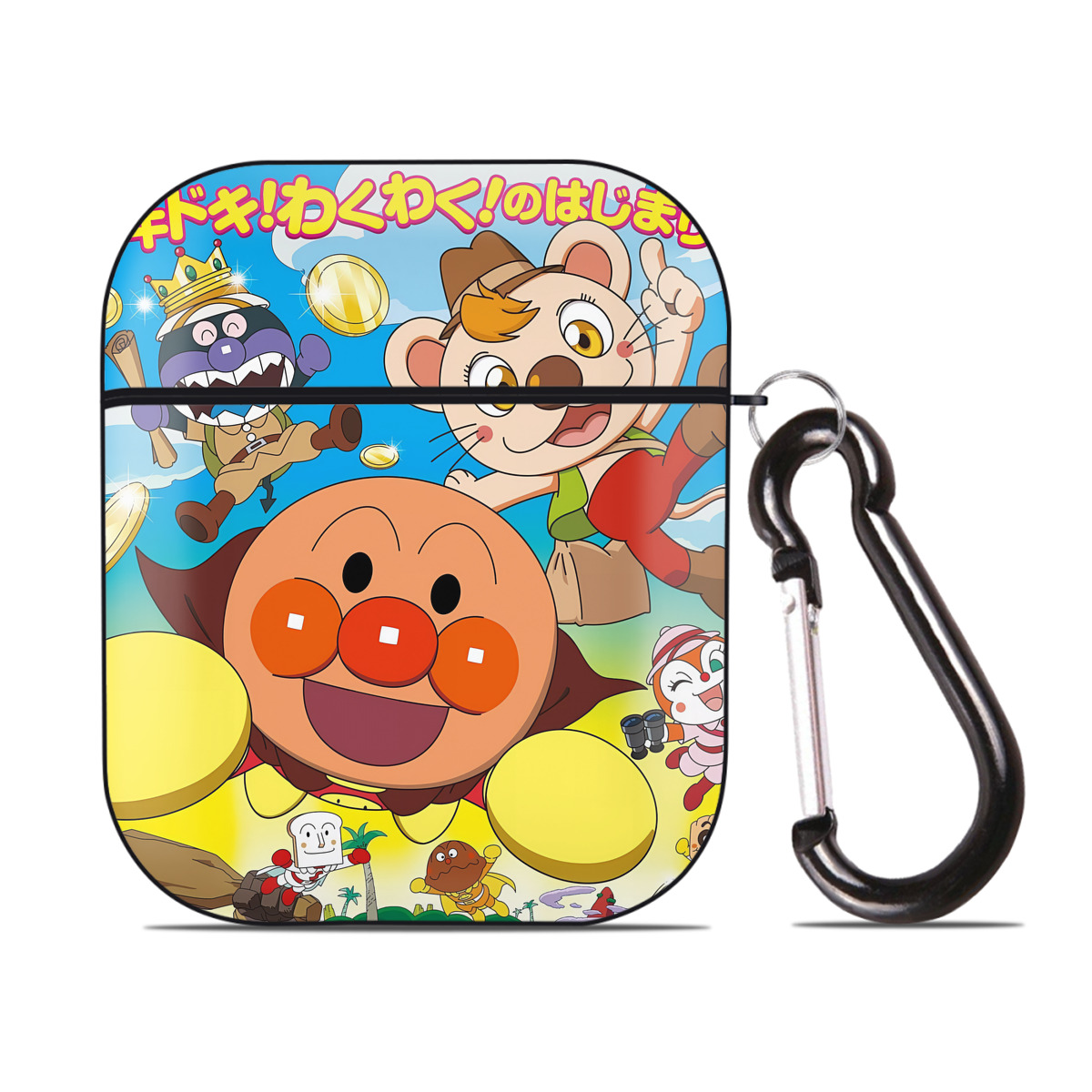 （画像用） アンパンマン Anpanman AirPods 第2世代保護ケース ハードシェル ブラック 耐衝撃・防指紋・カラビナ付き