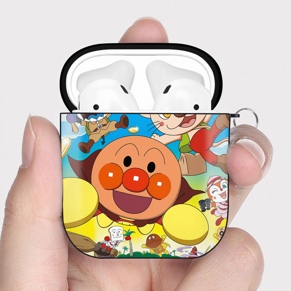 （画像用） アンパンマン Anpanman AirPods 第2世代保護ケース ハードシェル ブラック 耐衝撃・防指紋・カラビナ付き