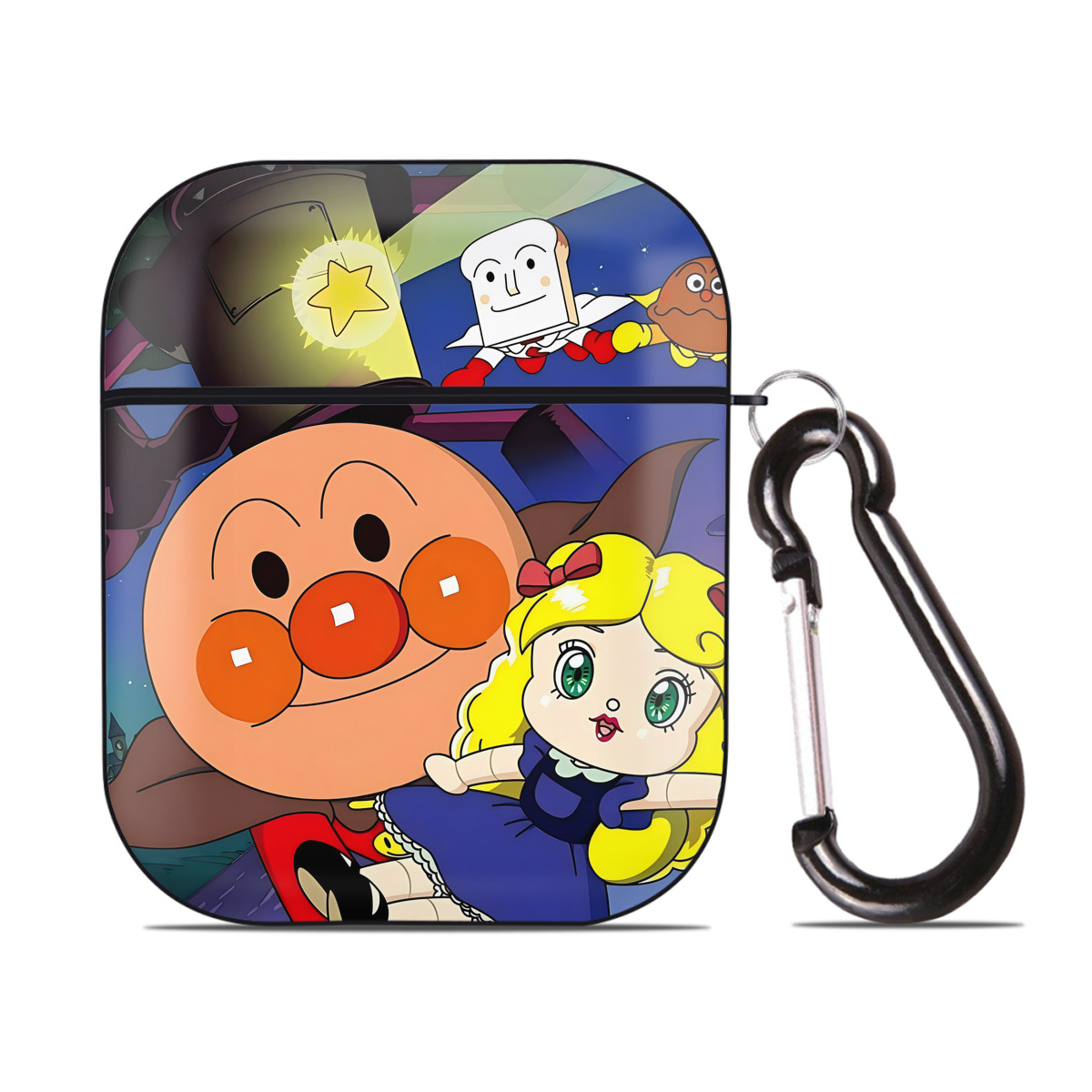 （画像用） アンパンマン Anpanman AirPods 第2世代保護ケース ハードシェル ブラック 耐衝撃・防指紋・カラビナ付き