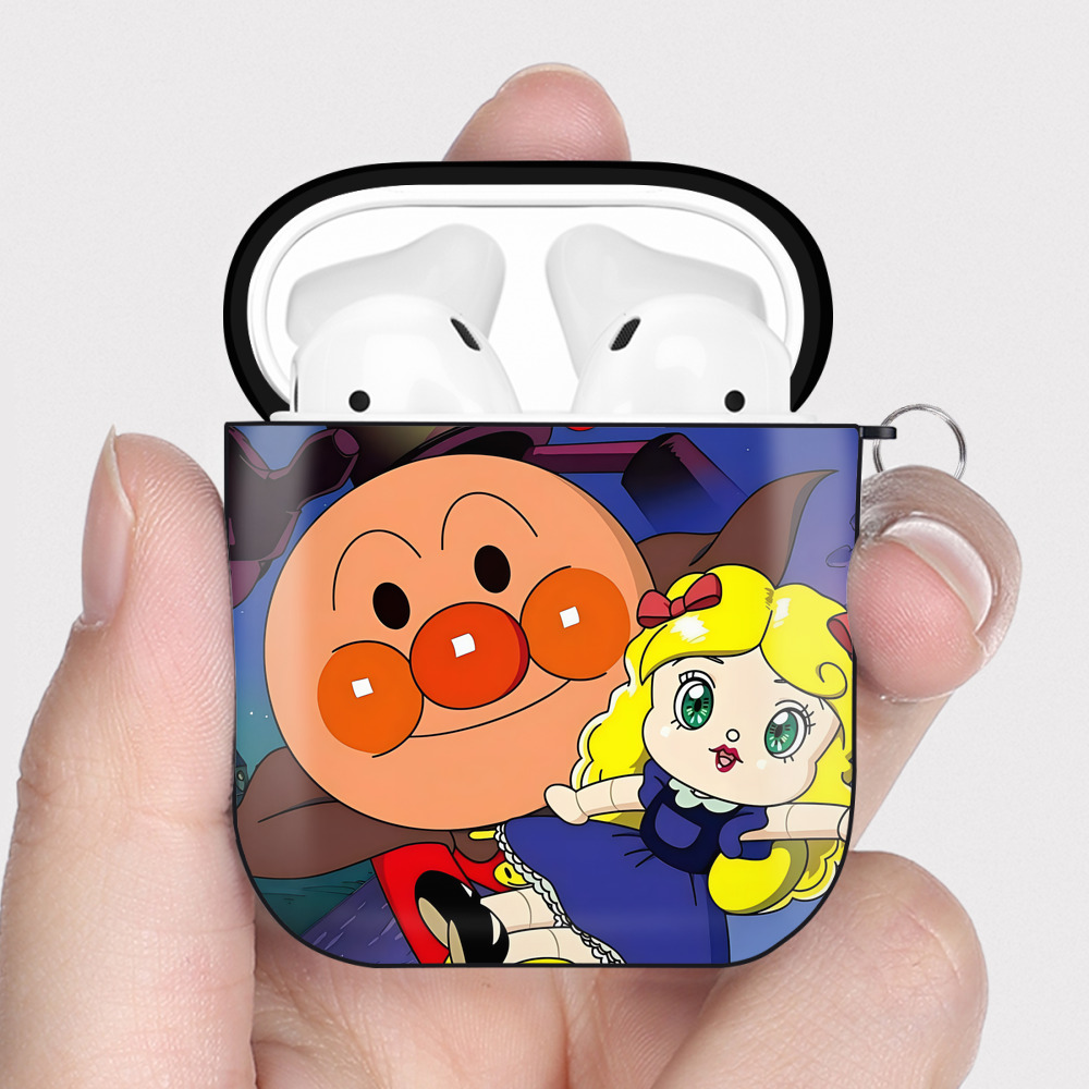 （画像用） アンパンマン Anpanman AirPods 第2世代保護ケース ハードシェル ブラック 耐衝撃・防指紋・カラビナ付き