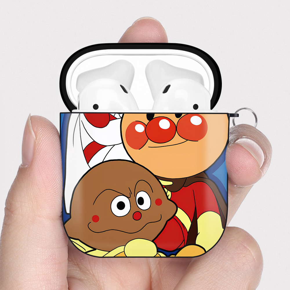 （画像用） アンパンマン Anpanman AirPods 第2世代保護ケース ハードシェル ブラック 耐衝撃・防指紋・カラビナ付き