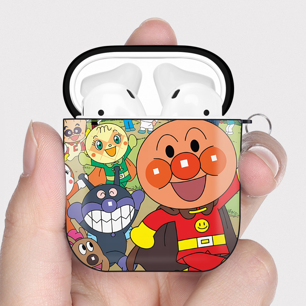 （画像用） アンパンマン Anpanman AirPods 第2世代保護ケース ハードシェル ブラック 耐衝撃・防指紋・カラビナ付き