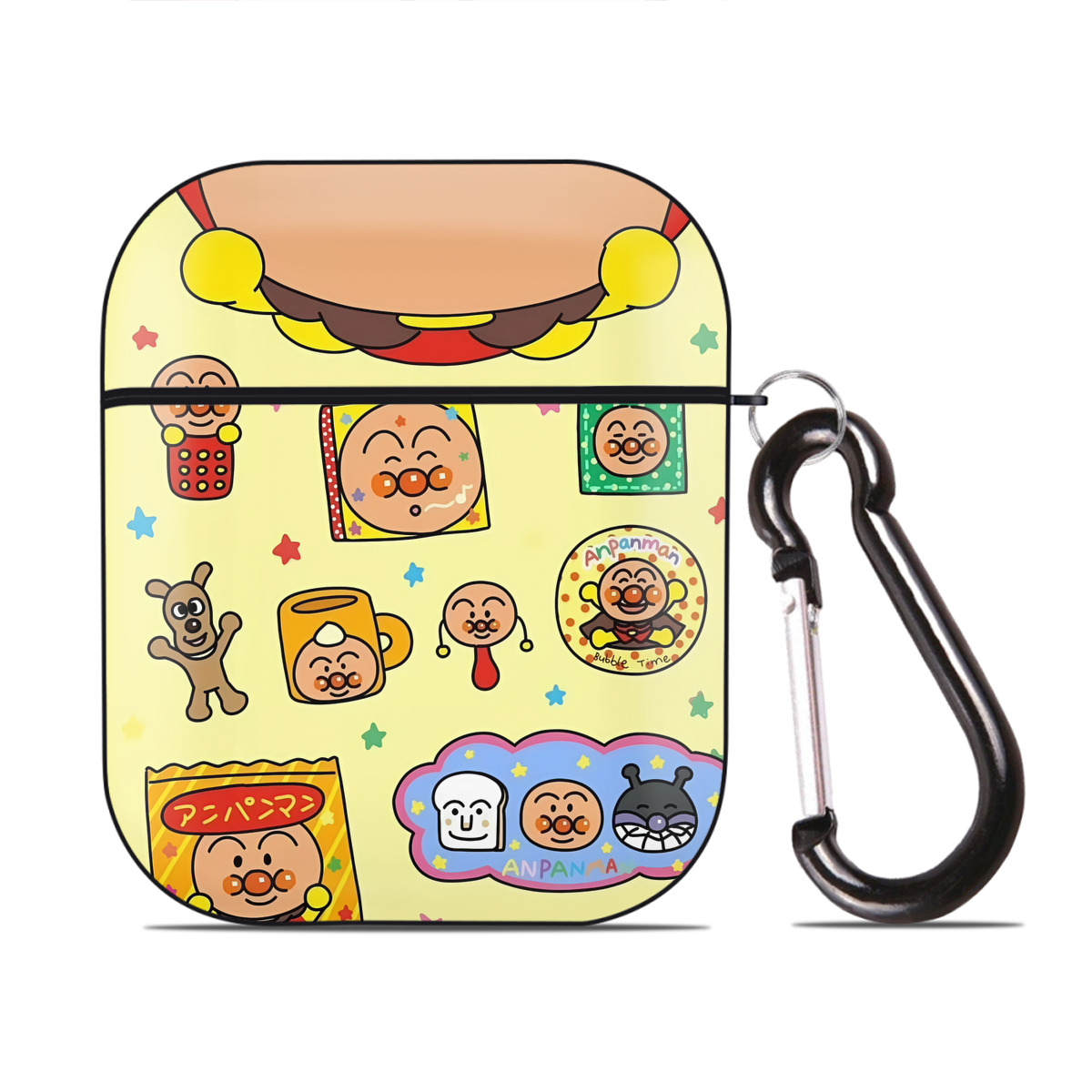 （画像用） アンパンマン Anpanman AirPods 第2世代保護ケース ハードシェル ブラック 耐衝撃・防指紋・カラビナ付き