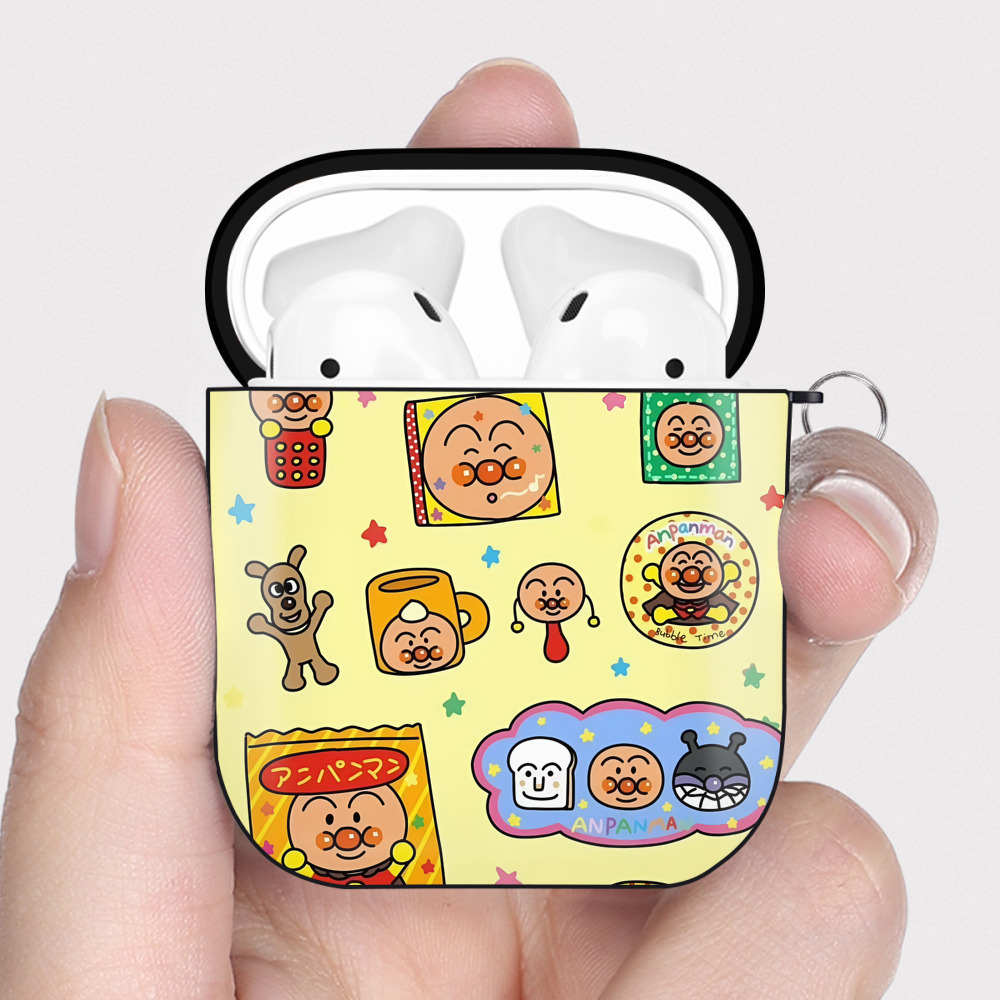 （画像用） アンパンマン Anpanman AirPods 第2世代保護ケース ハードシェル ブラック 耐衝撃・防指紋・カラビナ付き