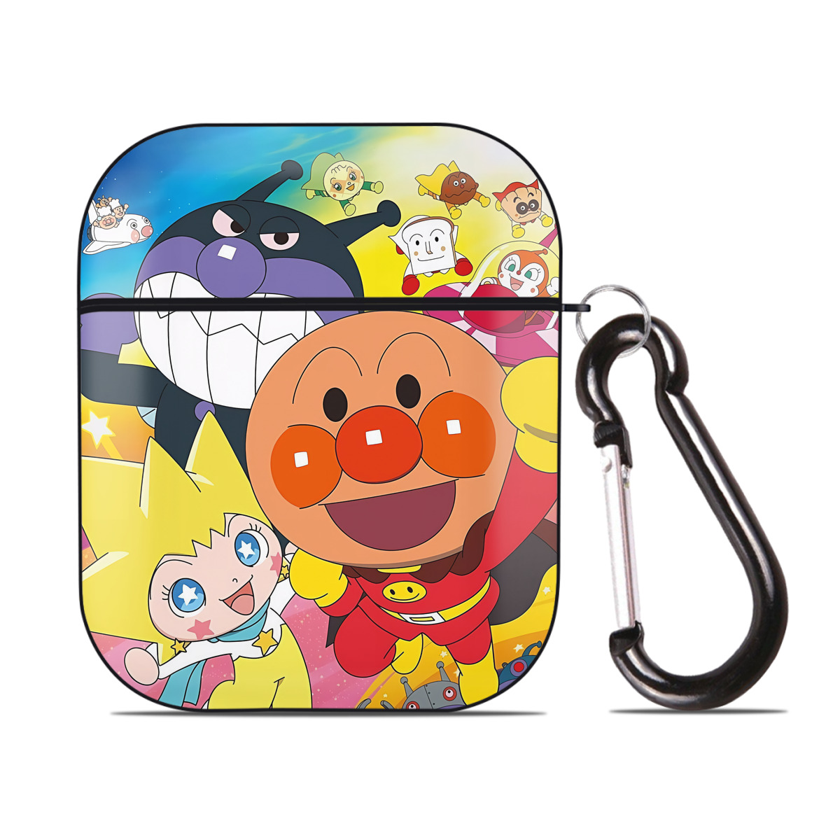 （画像用） アンパンマン Anpanman AirPods 第2世代保護ケース ハードシェル ブラック 耐衝撃・防指紋・カラビナ付き