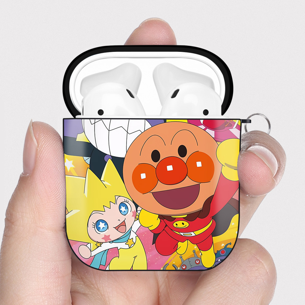 （画像用） アンパンマン Anpanman AirPods 第2世代保護ケース ハードシェル ブラック 耐衝撃・防指紋・カラビナ付き