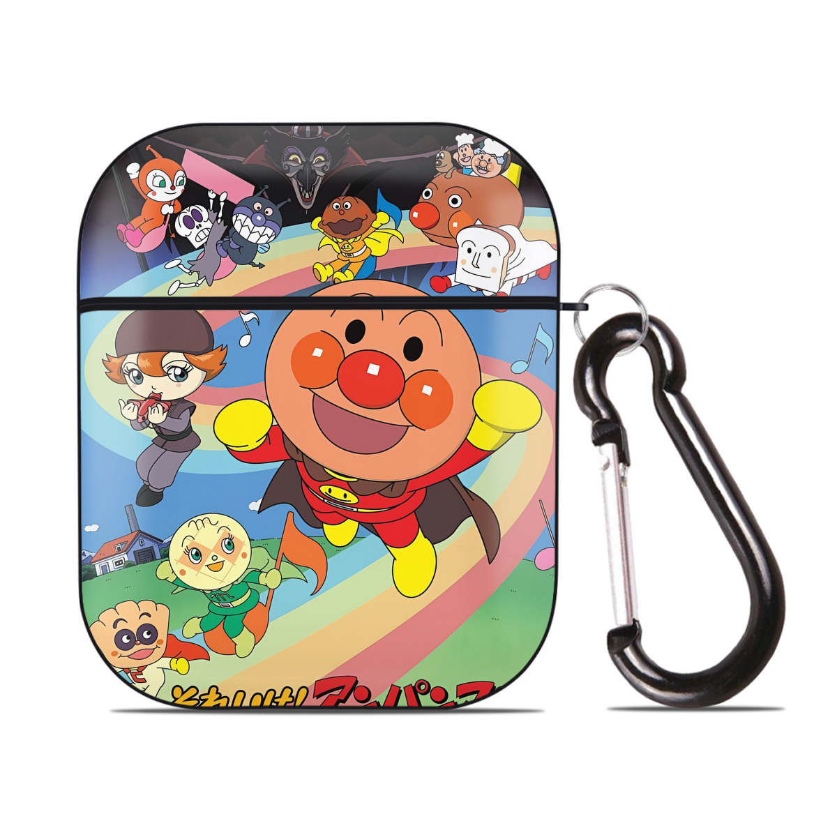 （画像用） アンパンマン Anpanman AirPods 第2世代保護ケース ハードシェル ブラック 耐衝撃・防指紋・カラビナ付き