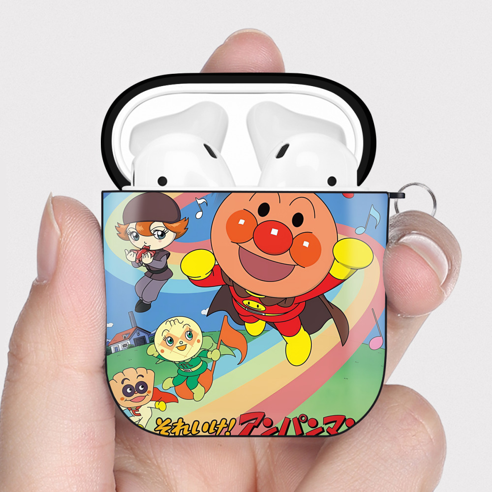 （画像用） アンパンマン Anpanman AirPods 第2世代保護ケース ハードシェル ブラック 耐衝撃・防指紋・カラビナ付き