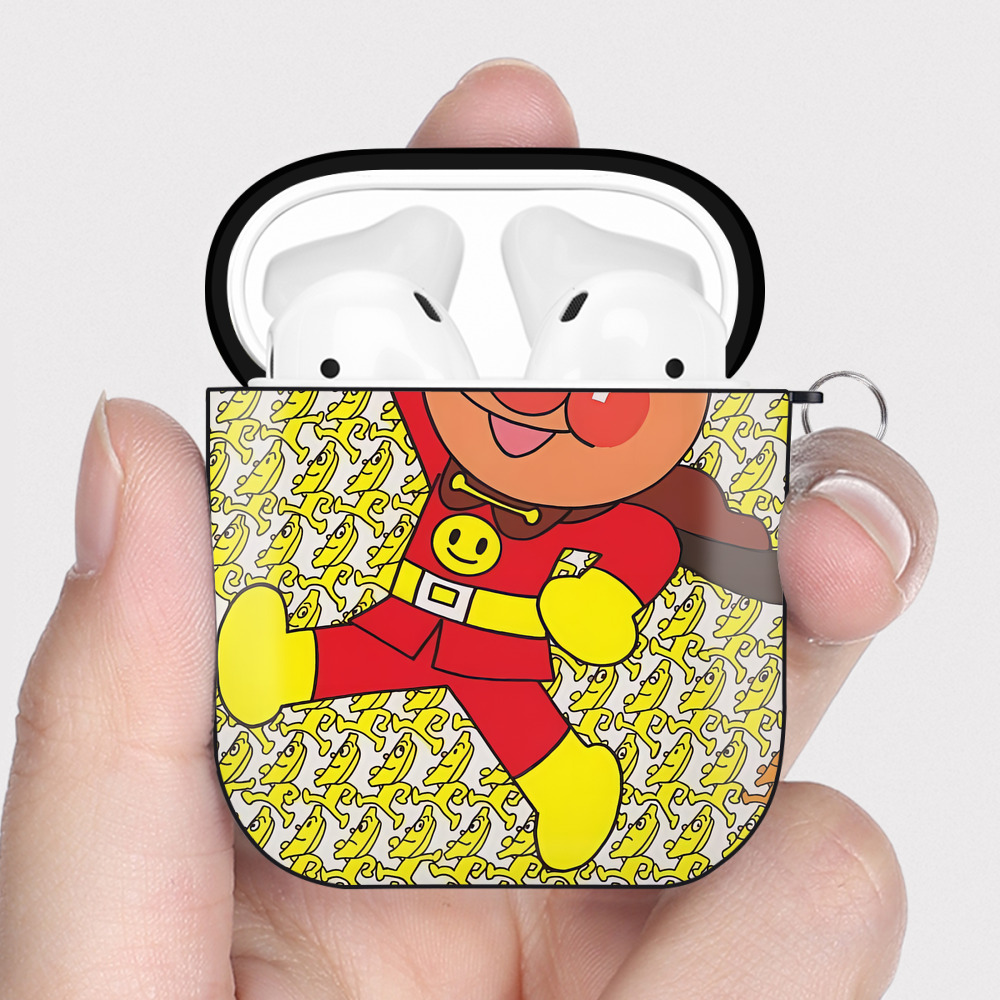 （画像用） アンパンマン Anpanman AirPods 第2世代保護ケース ハードシェル ブラック 耐衝撃・防指紋・カラビナ付き