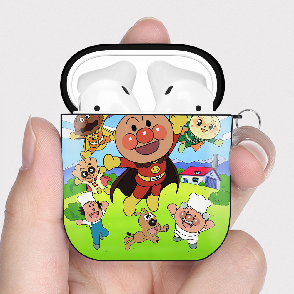 （画像用） アンパンマン Anpanman AirPods 第2世代保護ケース ハードシェル ブラック 耐衝撃・防指紋・カラビナ付き
