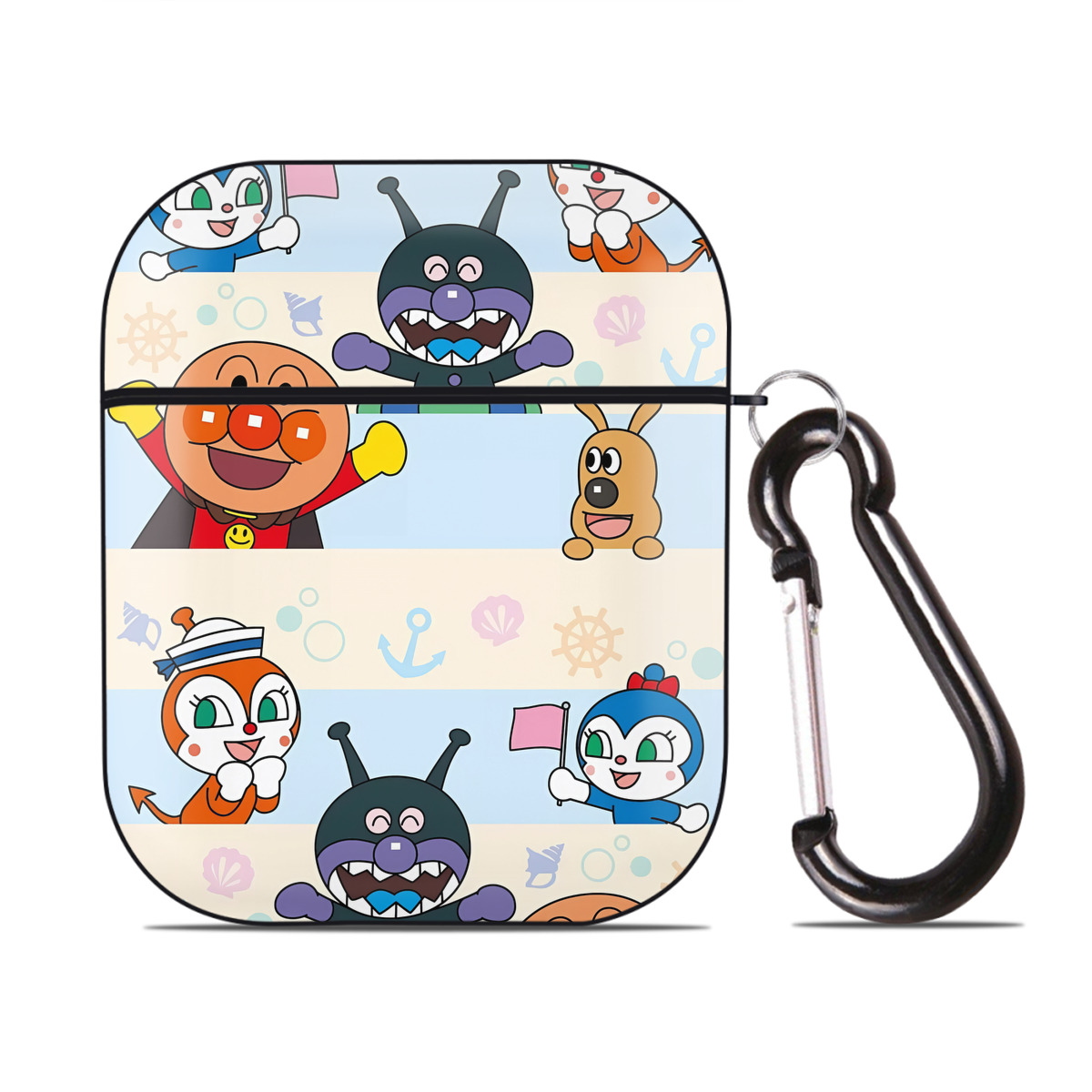 （画像用） アンパンマン Anpanman AirPods 第2世代保護ケース ハードシェル ブラック 耐衝撃・防指紋・カラビナ付き