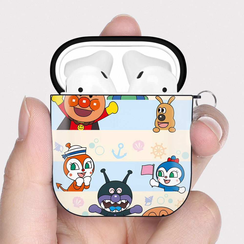 （画像用） アンパンマン Anpanman AirPods 第2世代保護ケース ハードシェル ブラック 耐衝撃・防指紋・カラビナ付き