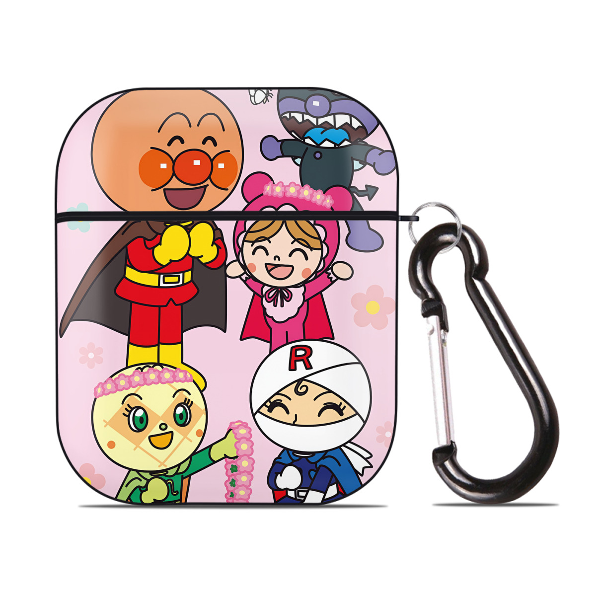 （画像用） アンパンマン Anpanman AirPods 第2世代保護ケース ハードシェル ブラック 耐衝撃・防指紋・カラビナ付き