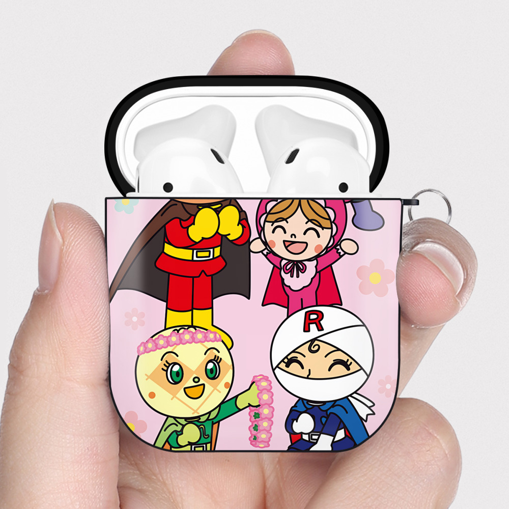 （画像用） アンパンマン Anpanman AirPods 第2世代保護ケース ハードシェル ブラック 耐衝撃・防指紋・カラビナ付き