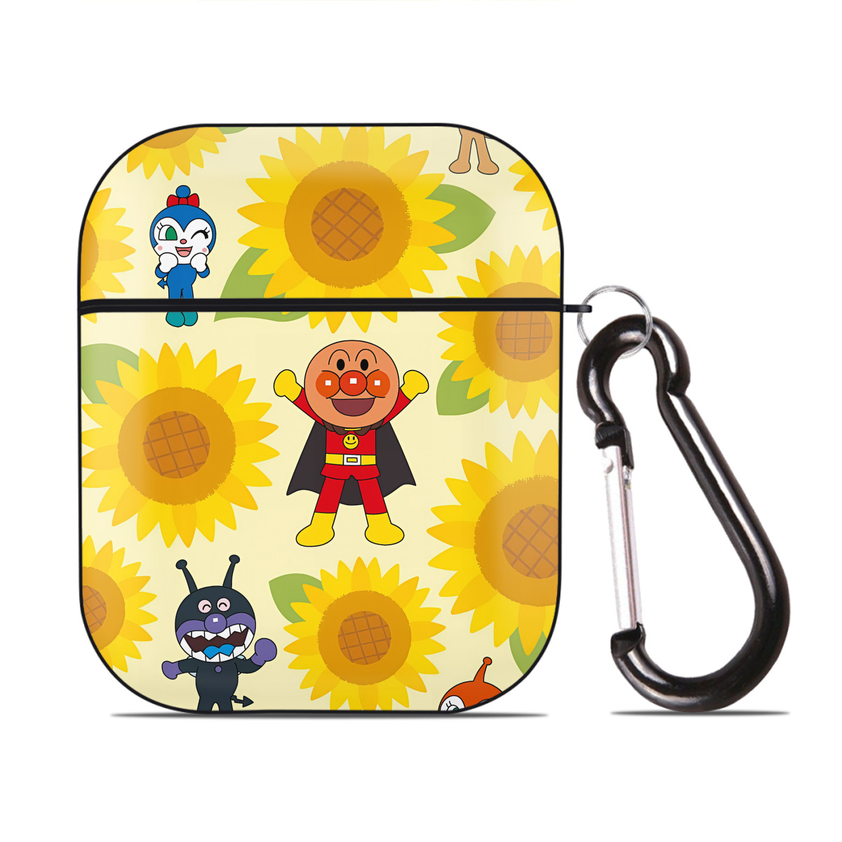 （画像用） アンパンマン Anpanman AirPods 第2世代保護ケース ハードシェル ブラック 耐衝撃・防指紋・カラビナ付き