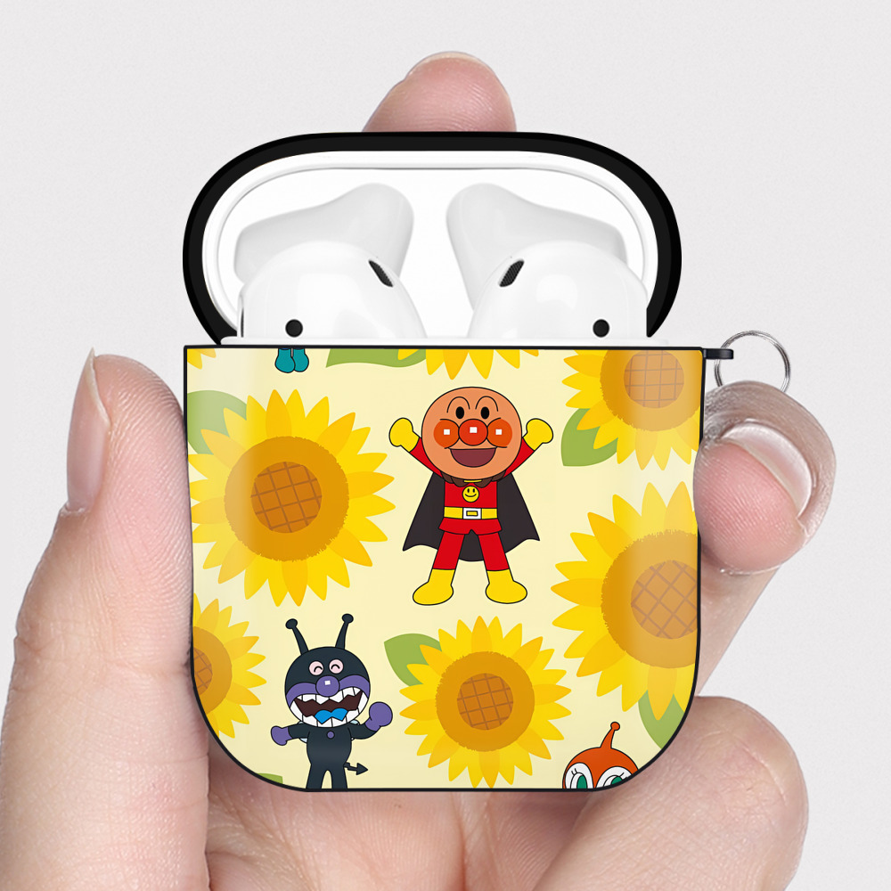 （画像用） アンパンマン Anpanman AirPods 第2世代保護ケース ハードシェル ブラック 耐衝撃・防指紋・カラビナ付き