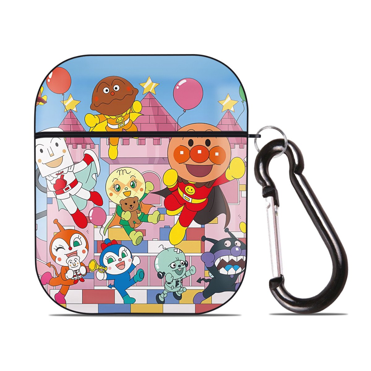 （画像用） アンパンマン Anpanman AirPods 第2世代保護ケース ハードシェル ブラック 耐衝撃・防指紋・カラビナ付き