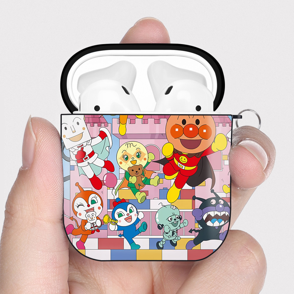 （画像用） アンパンマン Anpanman AirPods 第2世代保護ケース ハードシェル ブラック 耐衝撃・防指紋・カラビナ付き