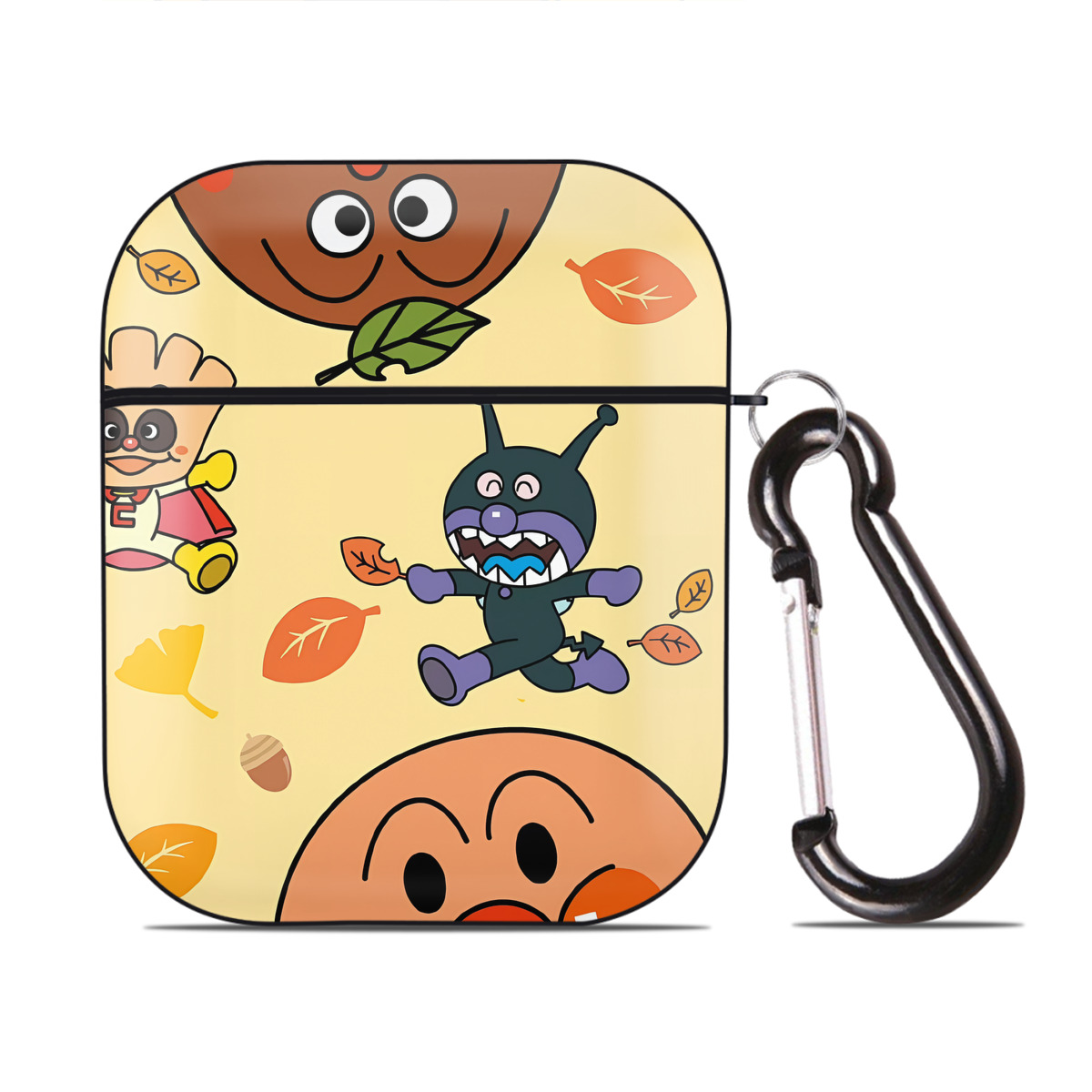 （画像用） アンパンマン Anpanman AirPods 第2世代保護ケース ハードシェル ブラック 耐衝撃・防指紋・カラビナ付き