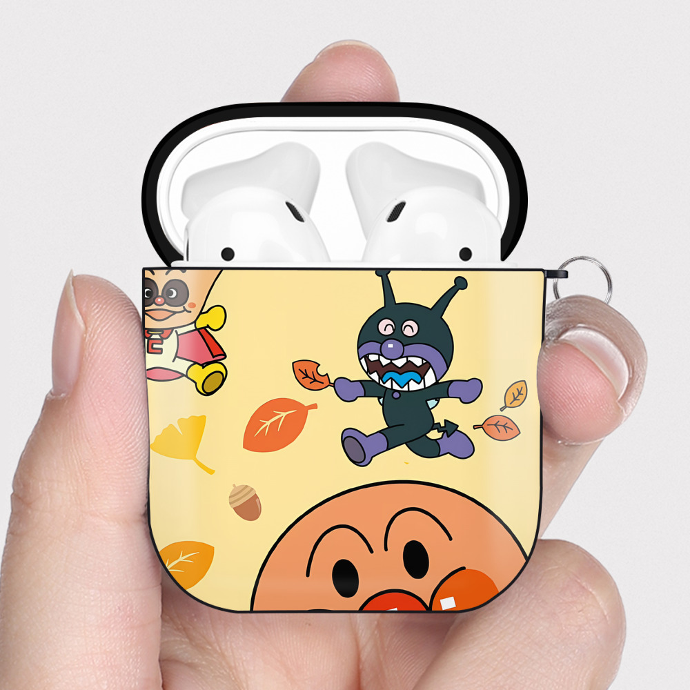 （画像用） アンパンマン Anpanman AirPods 第2世代保護ケース ハードシェル ブラック 耐衝撃・防指紋・カラビナ付き
