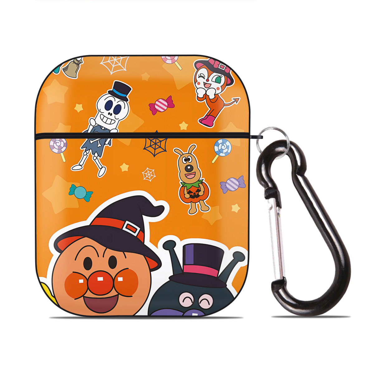（画像用） アンパンマン Anpanman AirPods 第2世代保護ケース ハードシェル ブラック 耐衝撃・防指紋・カラビナ付き
