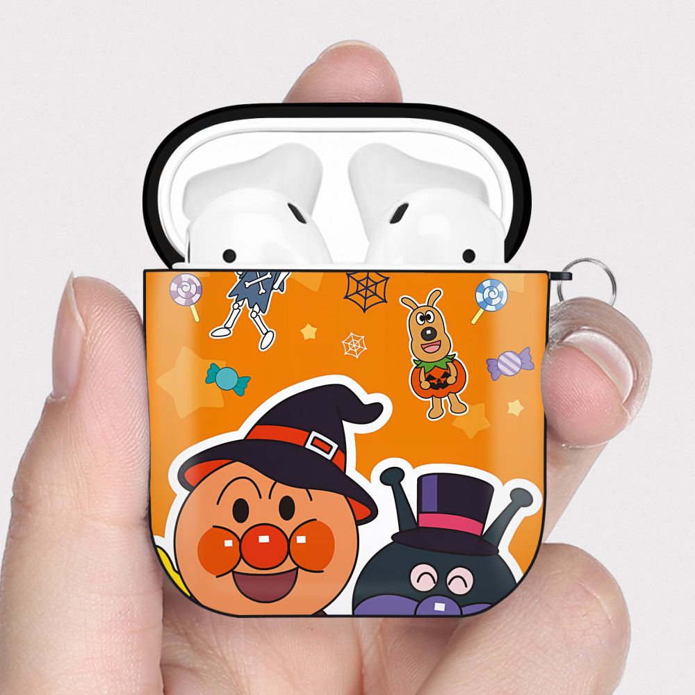 （画像用） アンパンマン Anpanman AirPods 第2世代保護ケース ハードシェル ブラック 耐衝撃・防指紋・カラビナ付き