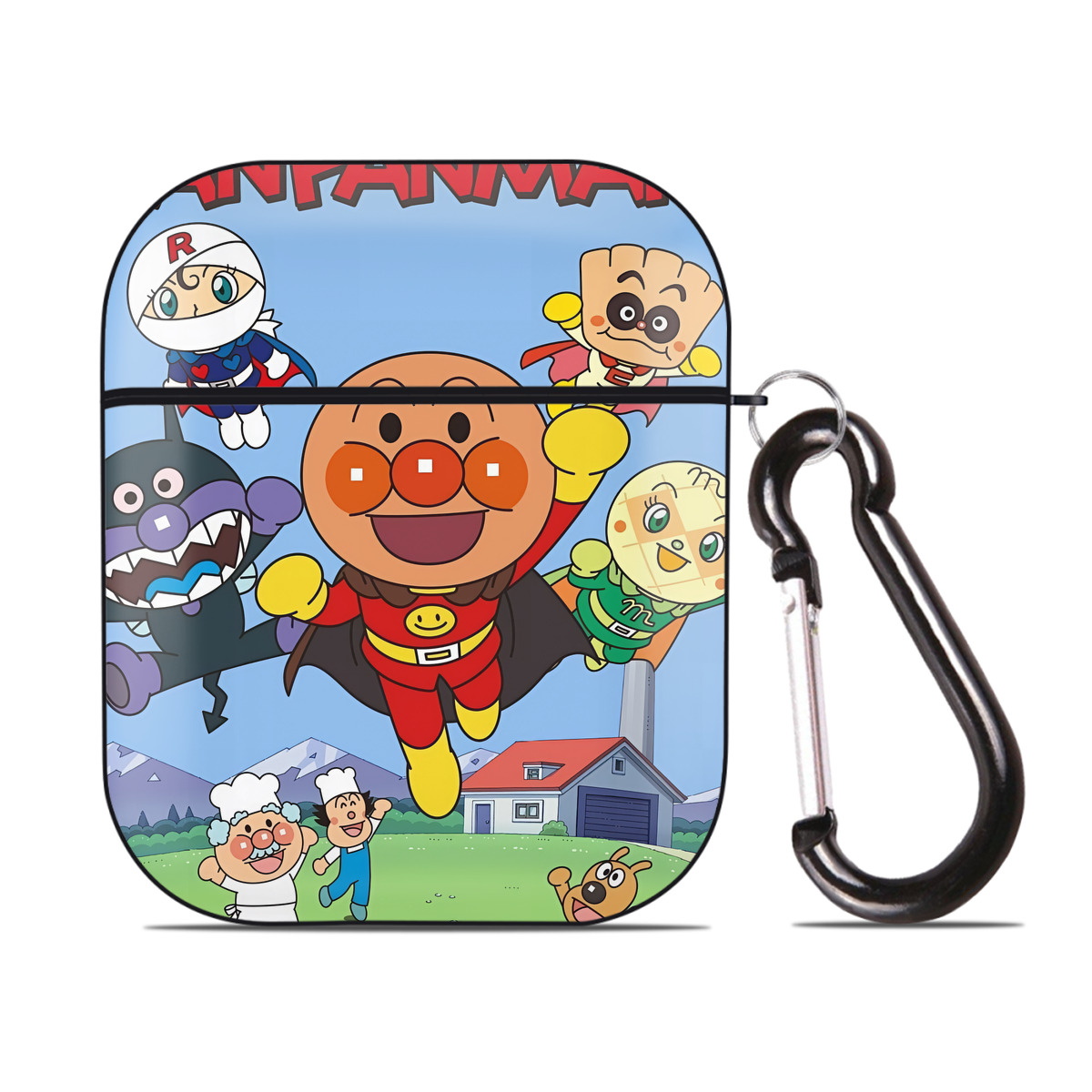 （画像用） アンパンマン Anpanman AirPods 第2世代保護ケース ハードシェル ブラック 耐衝撃・防指紋・カラビナ付き