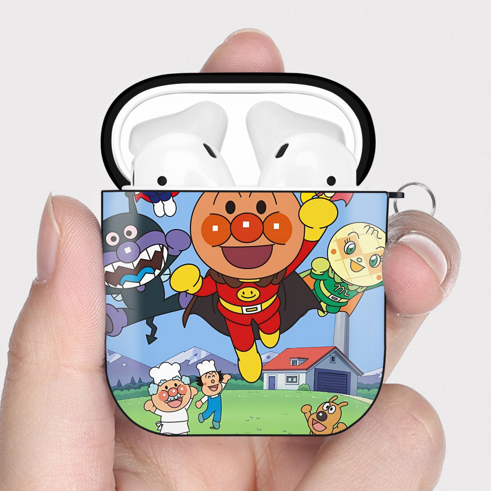 （画像用） アンパンマン Anpanman AirPods 第2世代保護ケース ハードシェル ブラック 耐衝撃・防指紋・カラビナ付き