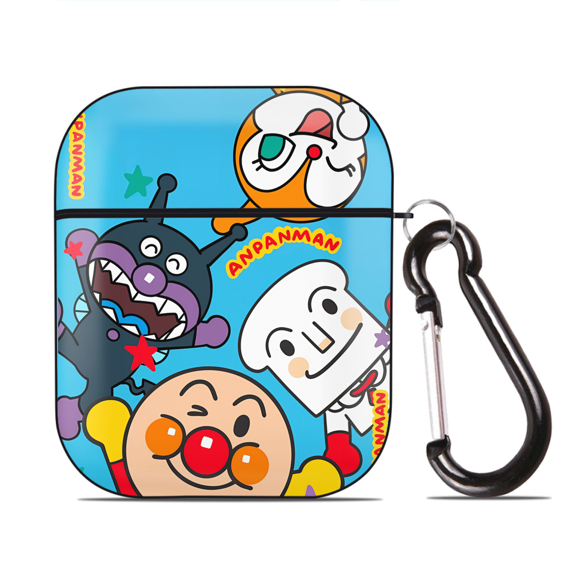 （画像用） アンパンマン Anpanman AirPods 第2世代保護ケース ハードシェル ブラック 耐衝撃・防指紋・カラビナ付き
