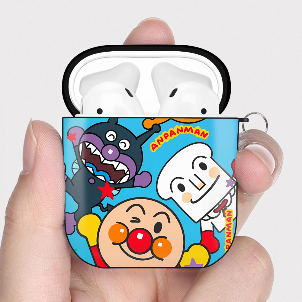 （画像用） アンパンマン Anpanman AirPods 第2世代保護ケース ハードシェル ブラック 耐衝撃・防指紋・カラビナ付き