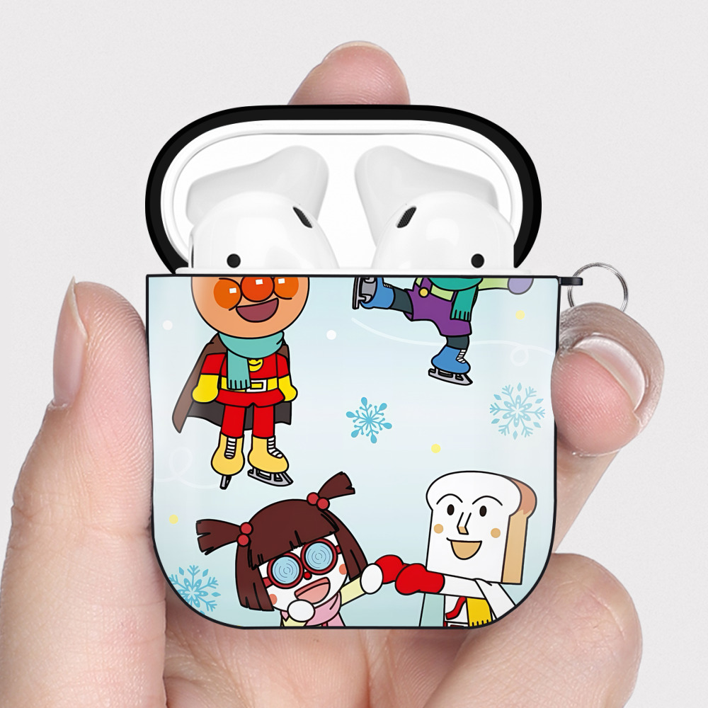 （画像用） アンパンマン Anpanman AirPods 第2世代保護ケース ハードシェル ブラック 耐衝撃・防指紋・カラビナ付き