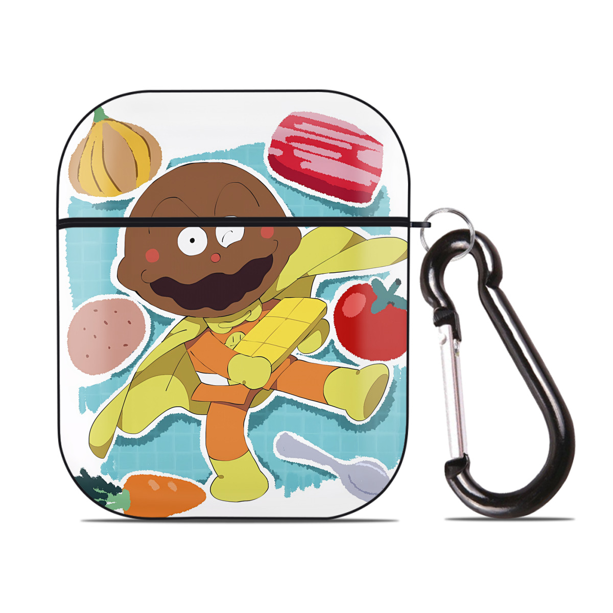 （画像用） アンパンマン Anpanman AirPods 第2世代保護ケース ハードシェル ブラック 耐衝撃・防指紋・カラビナ付き