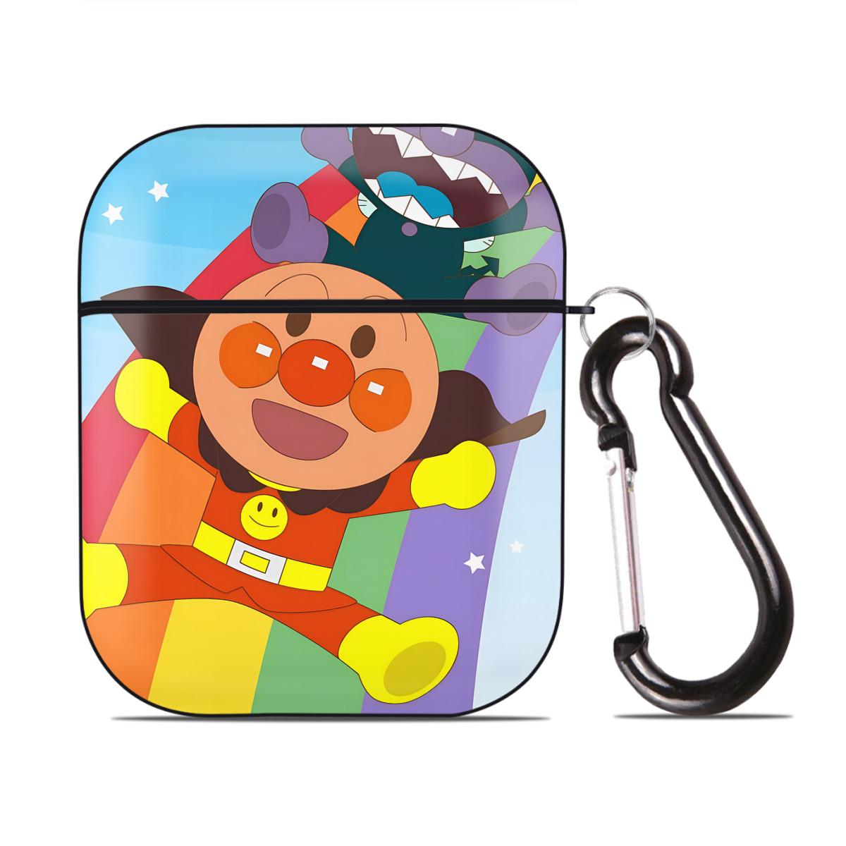 （画像用） アンパンマン Anpanman AirPods 第2世代保護ケース ハードシェル ブラック 耐衝撃・防指紋・カラビナ付き