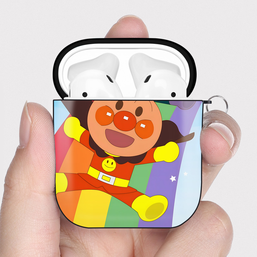 （画像用） アンパンマン Anpanman AirPods 第2世代保護ケース ハードシェル ブラック 耐衝撃・防指紋・カラビナ付き