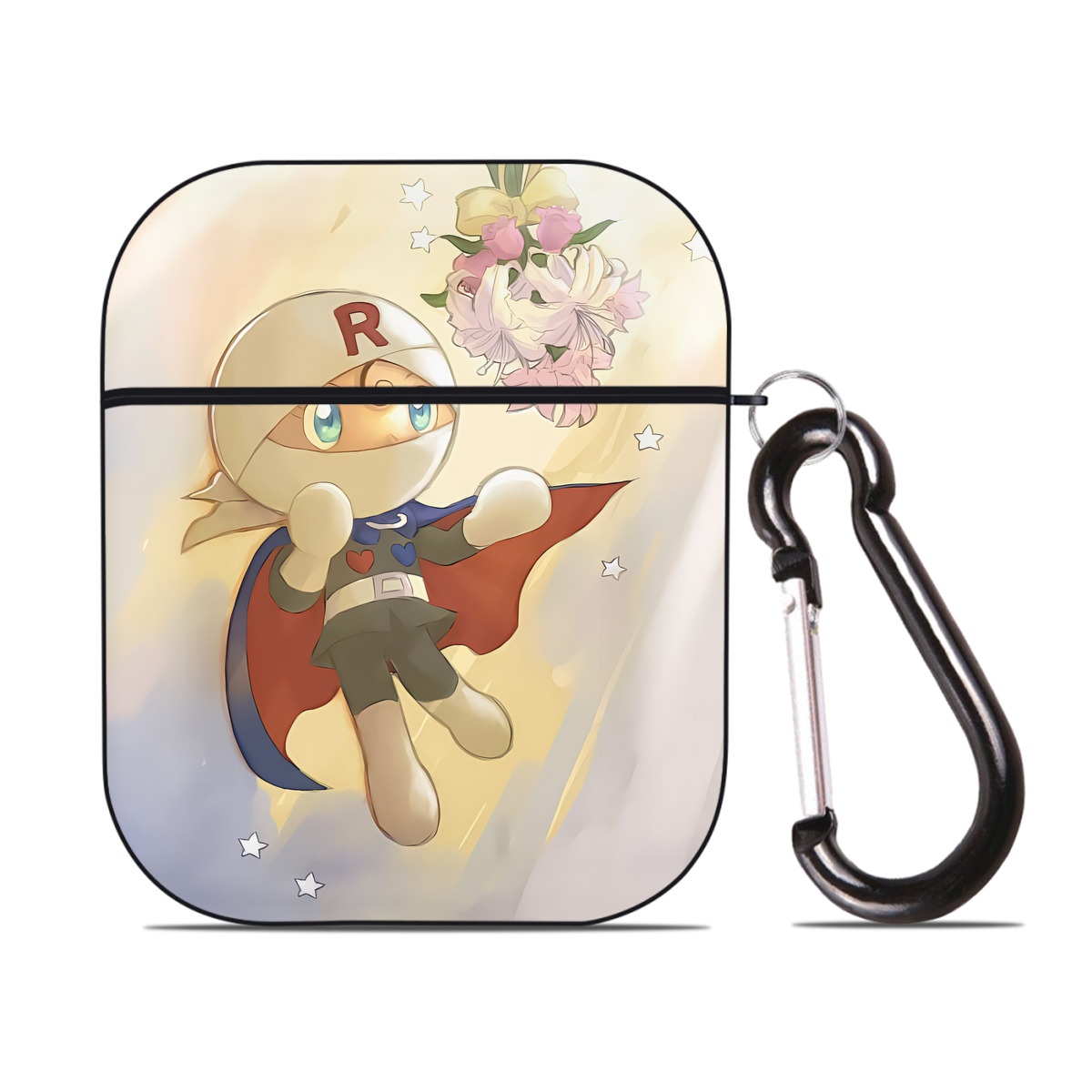 （画像用） アンパンマン Anpanman AirPods 第2世代保護ケース ハードシェル ブラック 耐衝撃・防指紋・カラビナ付き