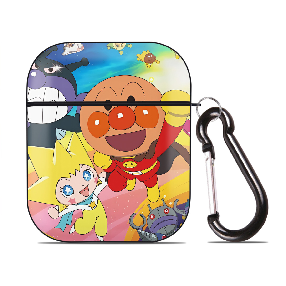 （画像用） アンパンマン Anpanman AirPods 第2世代保護ケース ハードシェル ブラック 耐衝撃・防指紋・カラビナ付き