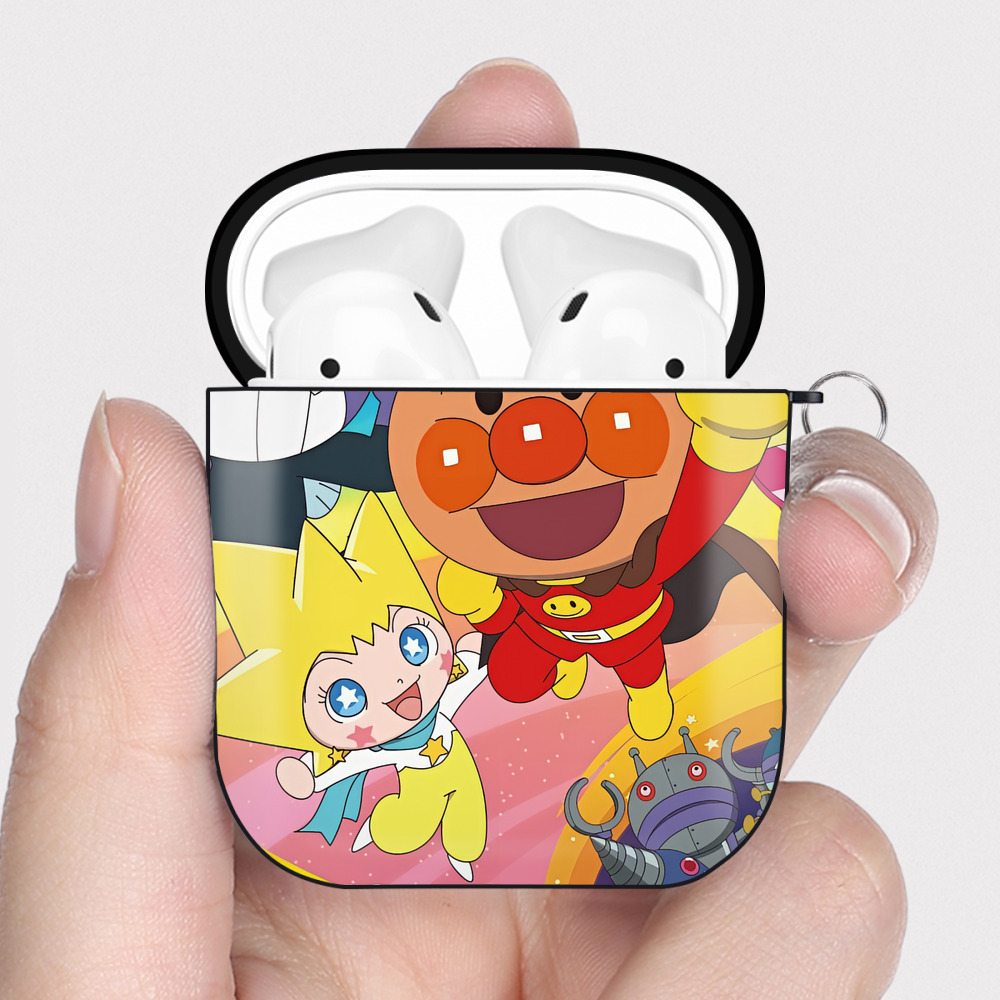 （画像用） アンパンマン Anpanman AirPods 第2世代保護ケース ハードシェル ブラック 耐衝撃・防指紋・カラビナ付き