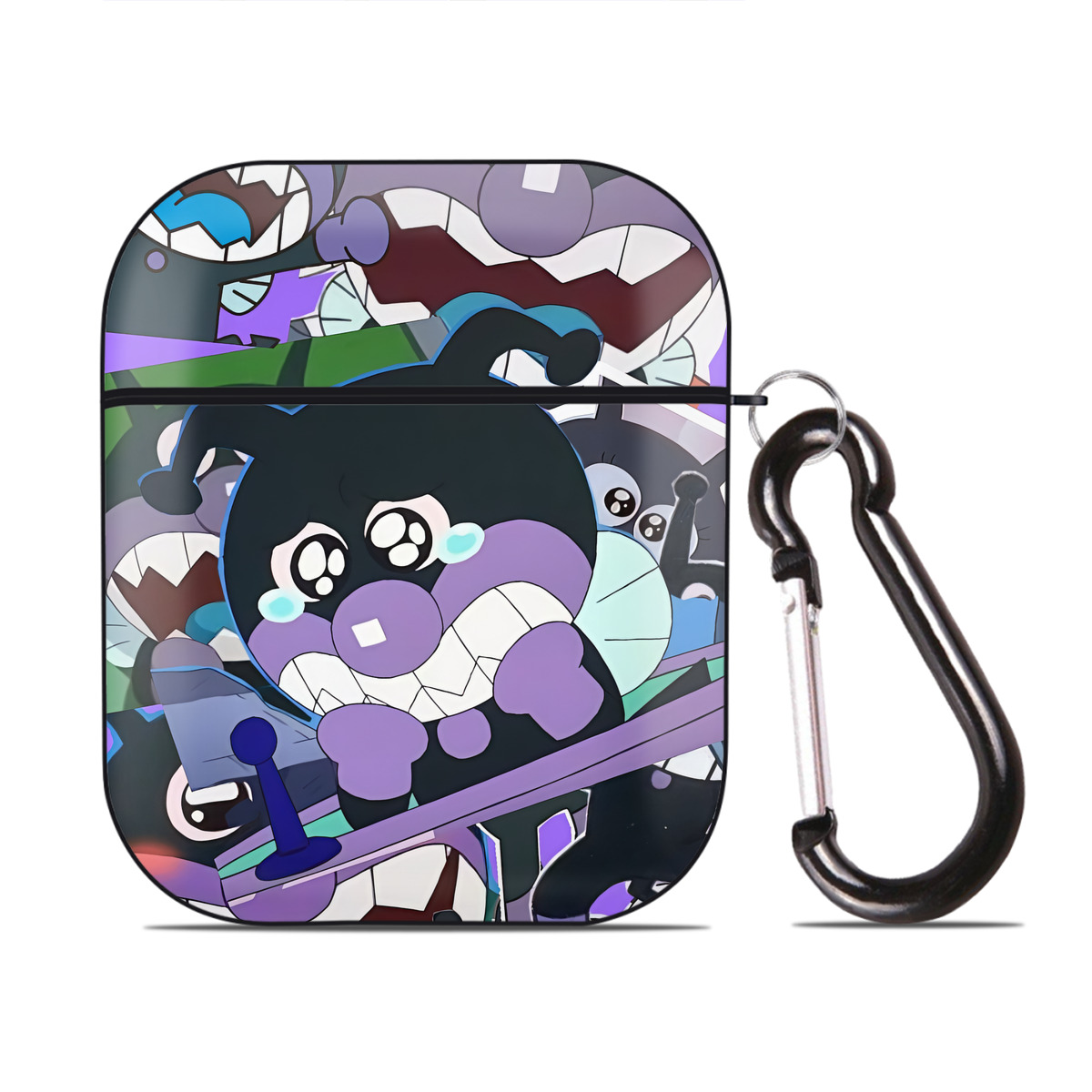 （画像用） アンパンマン Anpanman AirPods 第2世代保護ケース ハードシェル ブラック 耐衝撃・防指紋・カラビナ付き