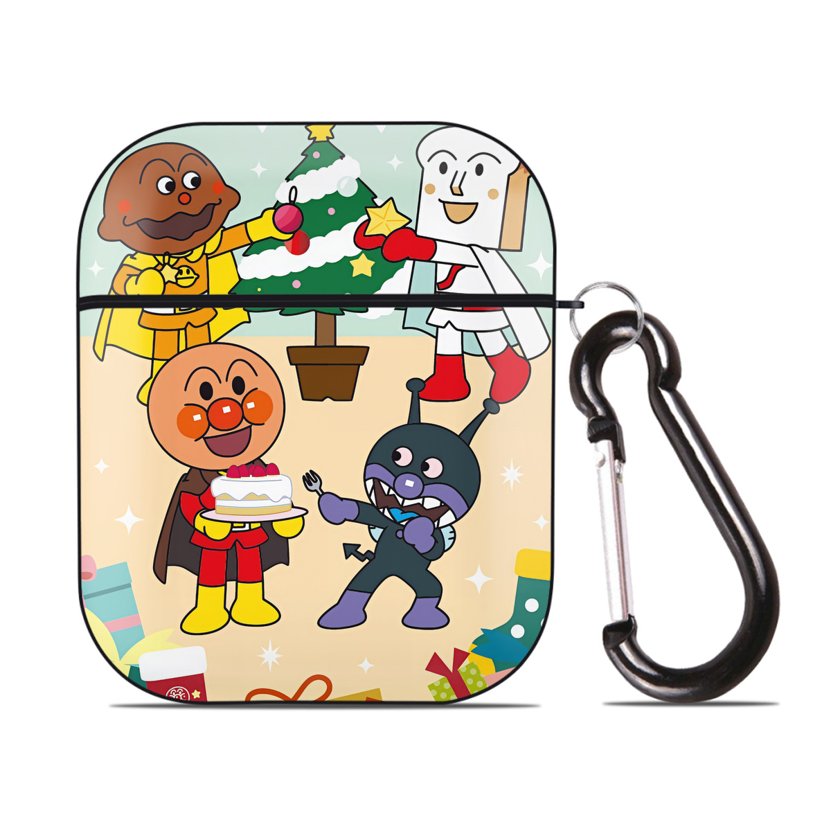 （画像用） アンパンマン Anpanman AirPods 第2世代保護ケース ハードシェル ブラック 耐衝撃・防指紋・カラビナ付き