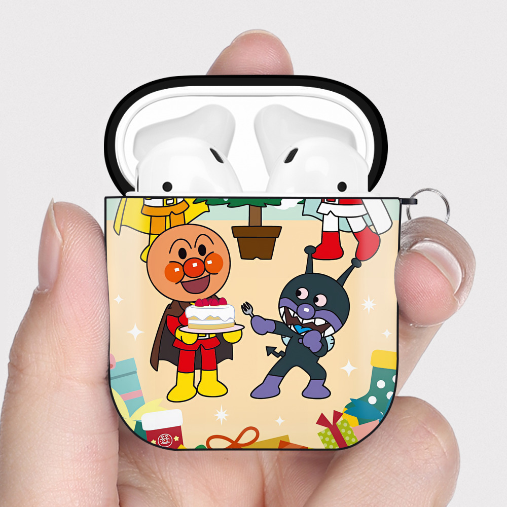 （画像用） アンパンマン Anpanman AirPods 第2世代保護ケース ハードシェル ブラック 耐衝撃・防指紋・カラビナ付き