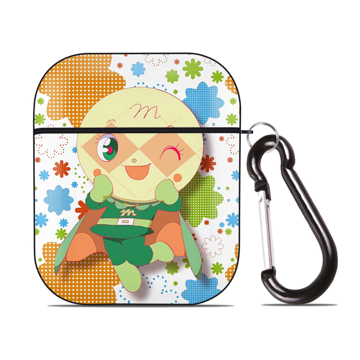 （画像用） アンパンマン Anpanman AirPods 第2世代保護ケース ハードシェル ブラック 耐衝撃・防指紋・カラビナ付き