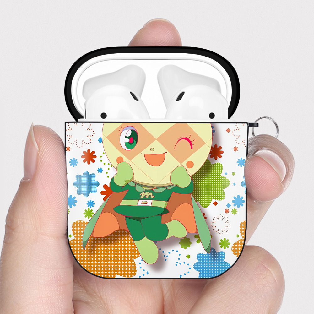 （画像用） アンパンマン Anpanman AirPods 第2世代保護ケース ハードシェル ブラック 耐衝撃・防指紋・カラビナ付き