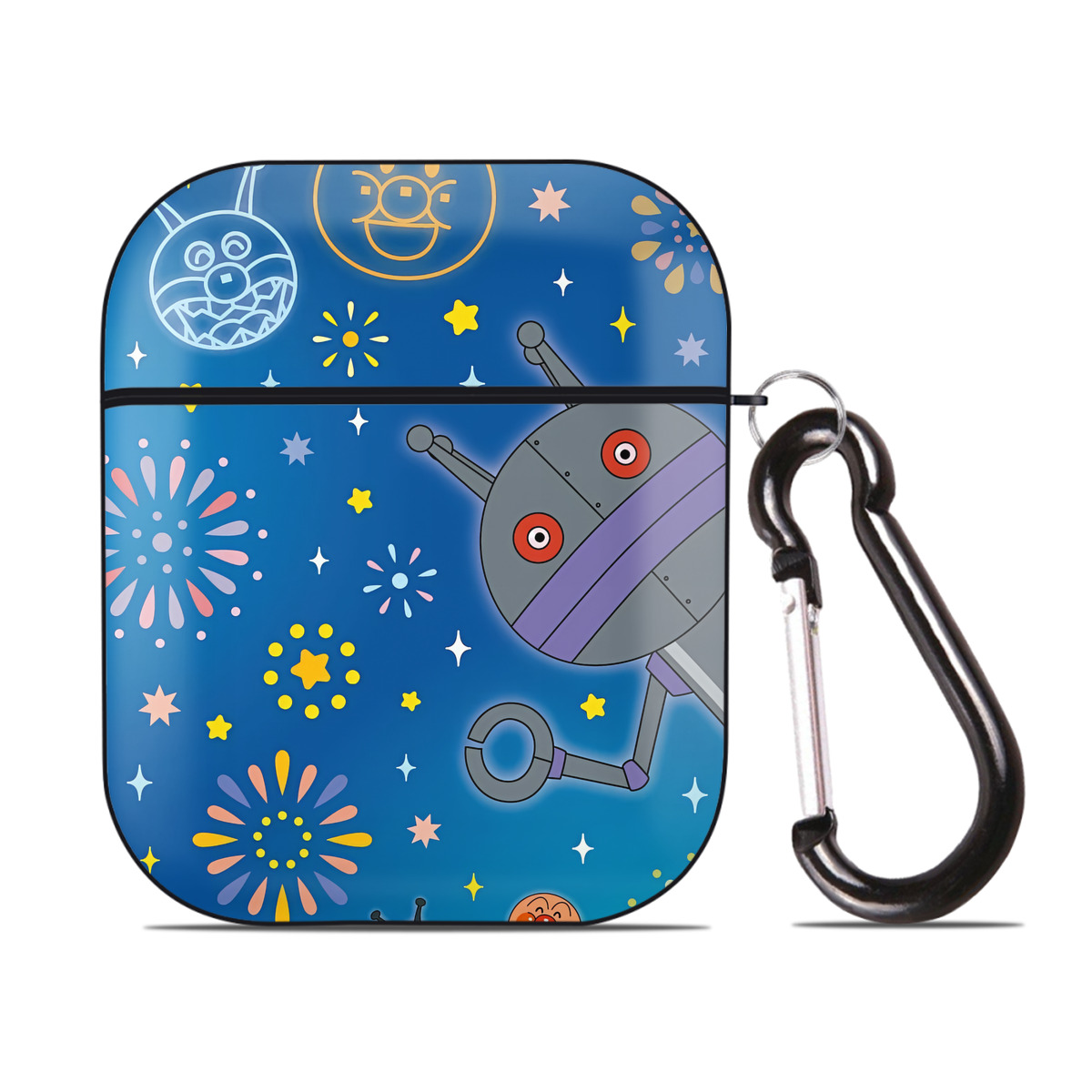 （画像用） アンパンマン Anpanman AirPods 第2世代保護ケース ハードシェル ブラック 耐衝撃・防指紋・カラビナ付き