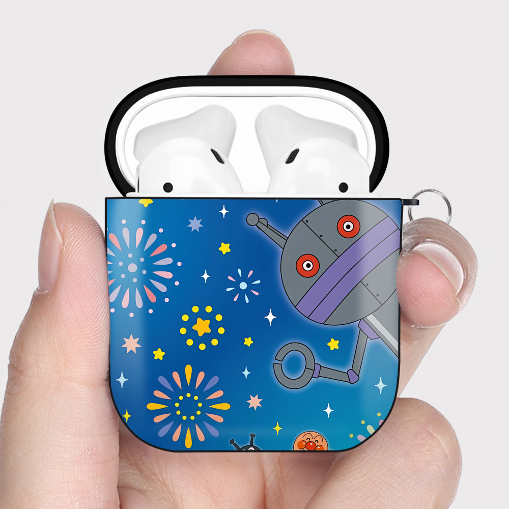 （画像用） アンパンマン Anpanman AirPods 第2世代保護ケース ハードシェル ブラック 耐衝撃・防指紋・カラビナ付き