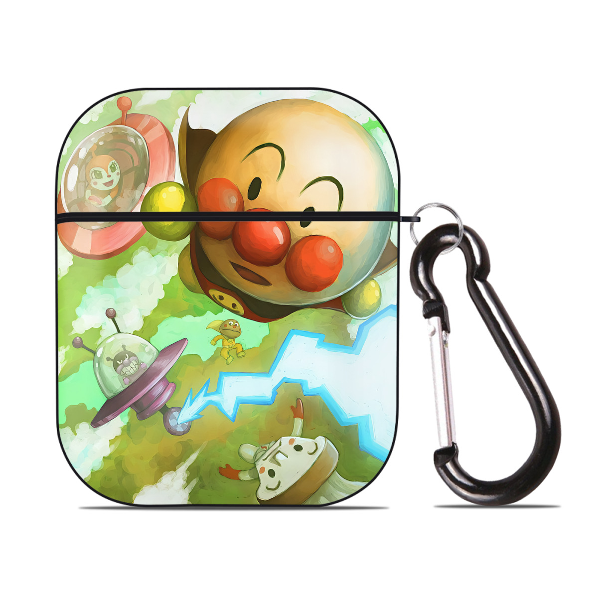（画像用） アンパンマン Anpanman AirPods 第2世代保護ケース ハードシェル ブラック 耐衝撃・防指紋・カラビナ付き