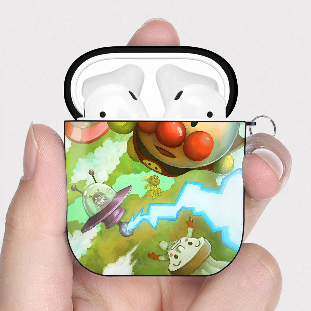 （画像用） アンパンマン Anpanman AirPods 第2世代保護ケース ハードシェル ブラック 耐衝撃・防指紋・カラビナ付き