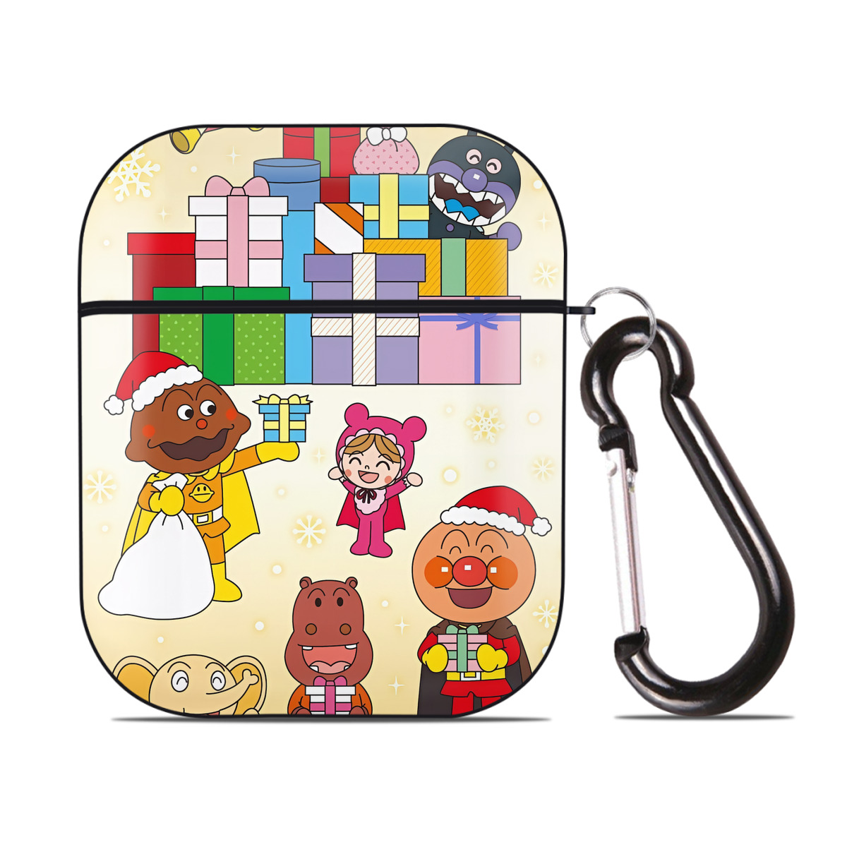 （画像用） アンパンマン Anpanman AirPods 第2世代保護ケース ハードシェル ブラック 耐衝撃・防指紋・カラビナ付き